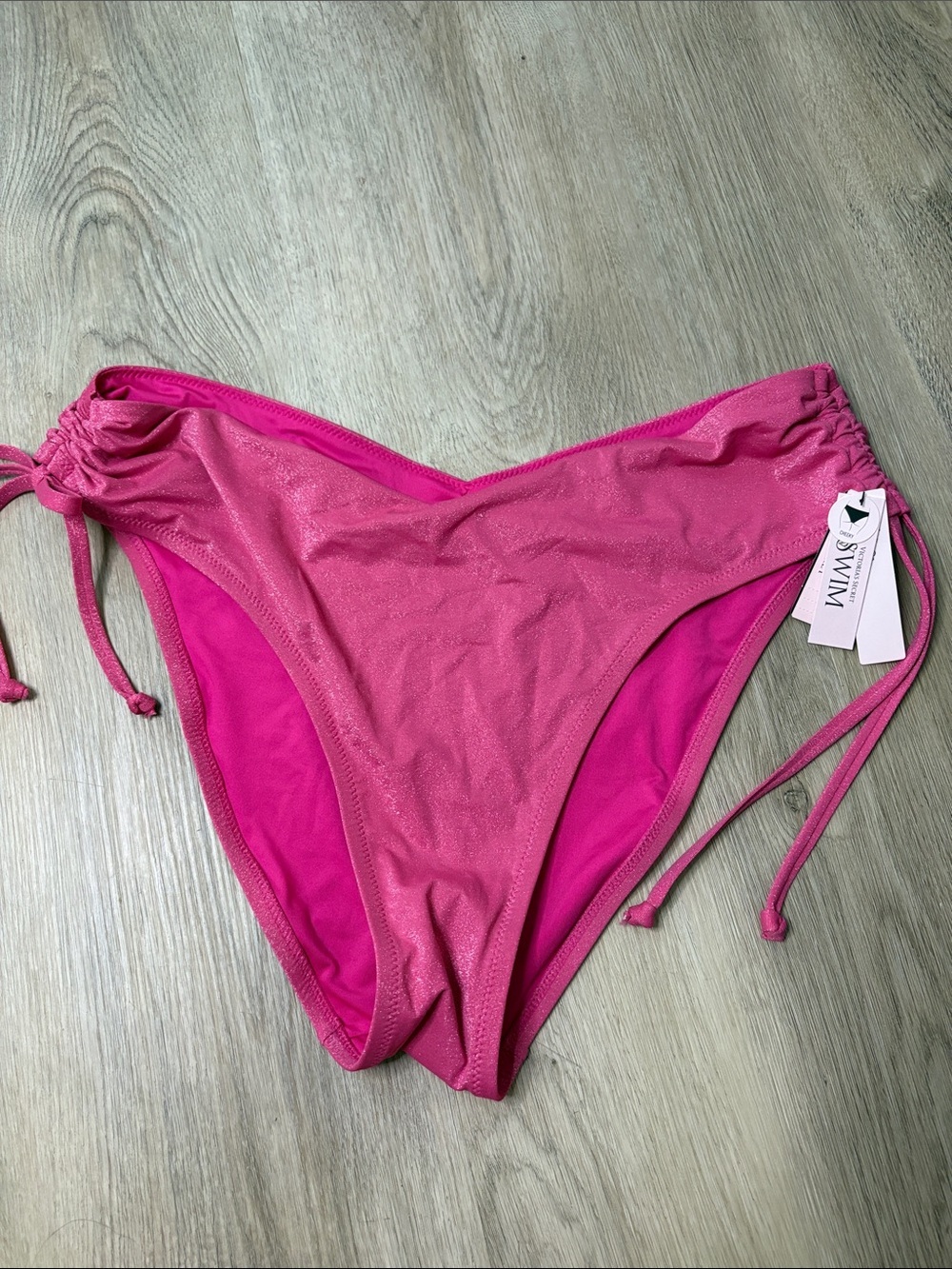 NWT Victoria's Secret Shimmer Ruched V-Front Cheeky Bikini Bottoms size XXL pink